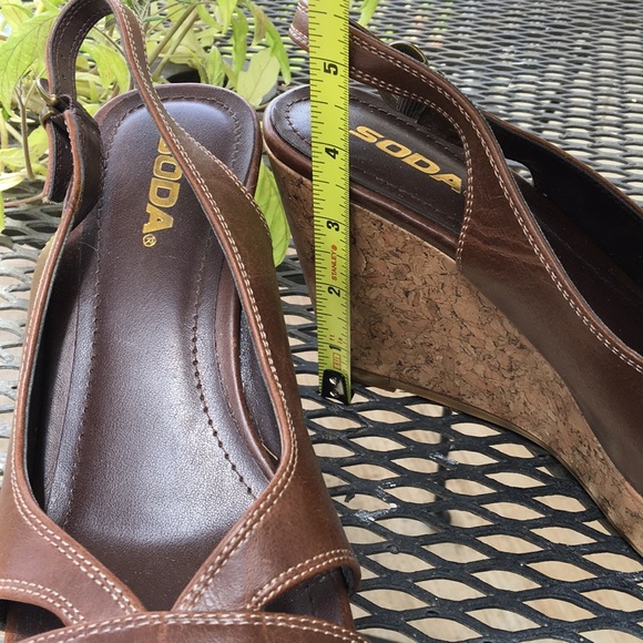 Soda Brown Cork Wedge Sandals 8 - Picture 3 of 6